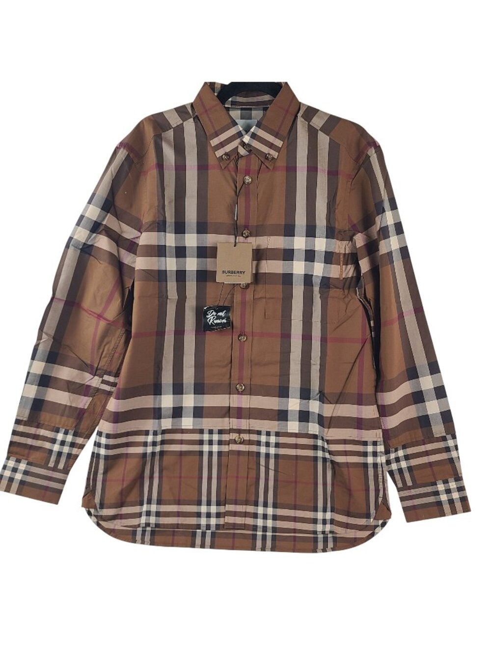 NEW Burberry Men's Dark Birch Brown Check Button-Down Shirt Size M Long Sleeves